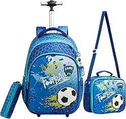 Mochila Rodinha Escolar Infantil de Lancheira e Estojo Lápis Ideal para Meninos e Meninas de 7 a 12 Anos (futebol01)