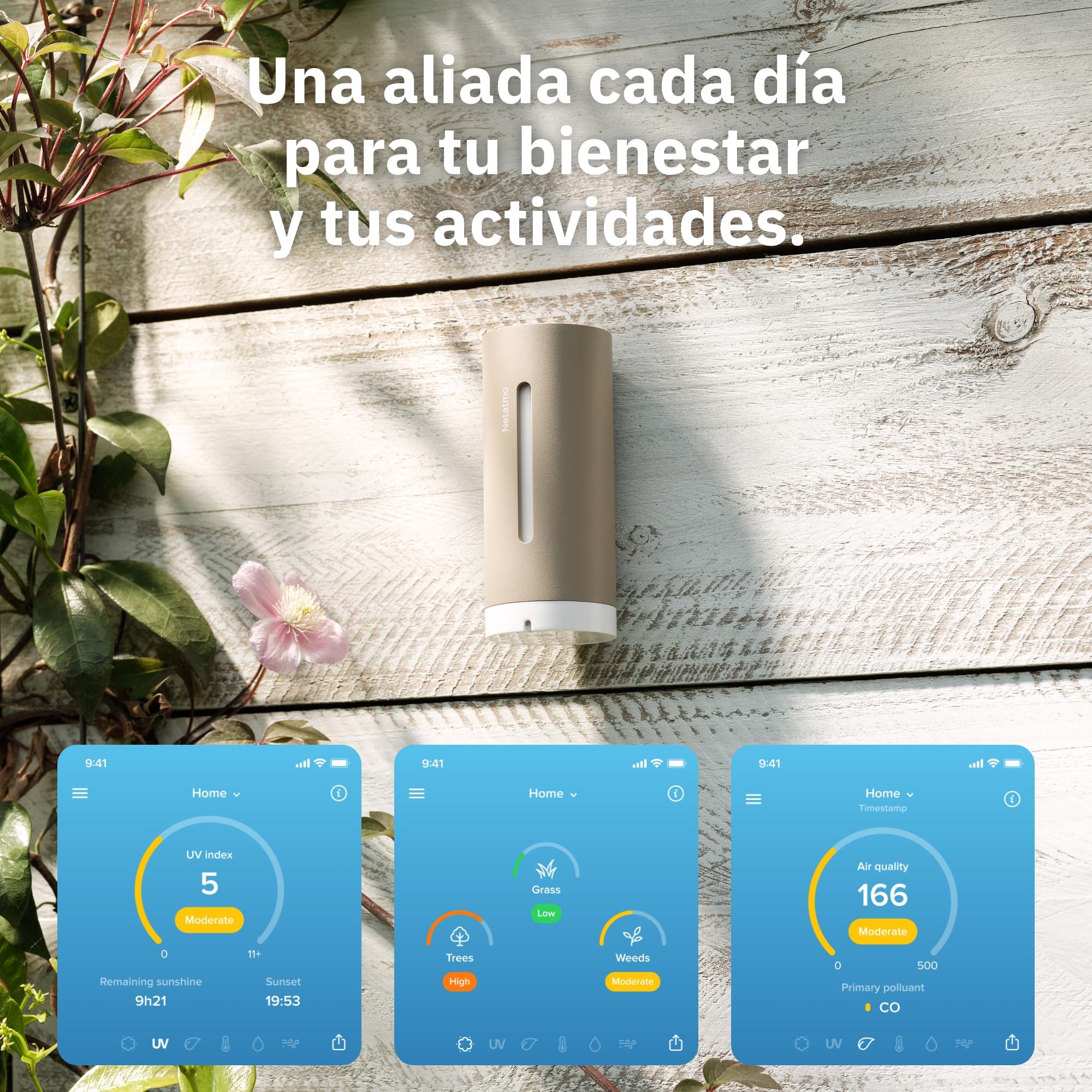 Netatmo Estación Meteorológica ORIGINAL 2ª gen | Interior y Exterior | Temperatura, Humedad, Calidad aire, UV, Pólenes, Previsiones | Compatible Apple, Alexa, Google - Arena - NWS-S-EC