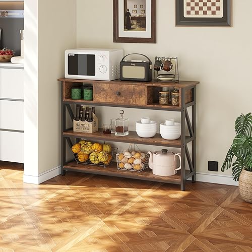 Miniatura 5 de Mexin 39 Inch Console Table with 2 Outlet and 2 USB Ports, Entryway Table with Drawer and Storage Shelves, Narrow Sofa Table for Living Room and