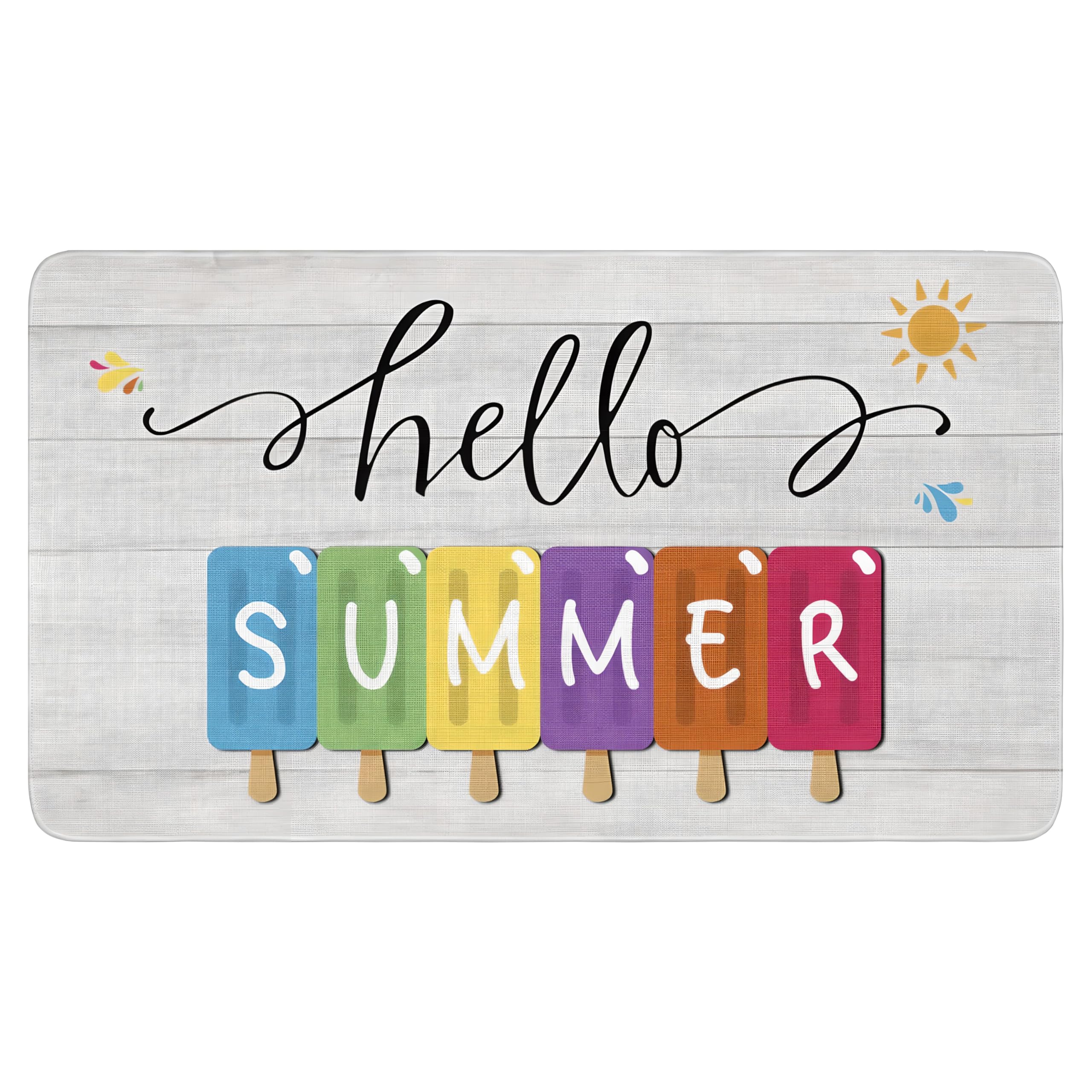 Hello Summer Front Door Mat Outside Entrance, 30" x 17" Washable Non Slip Welcome Mat, Large Doormat Indoor Entrance Decor Doormats, Seasonal Door Rug