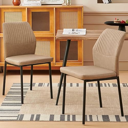 Miniatura 15 de Juego de mesa de comedor para 4, mesa de comedor rectangular irregular de madera moderna, sillas de comedor de cuero, 4 mesas y sillas, juego de 4