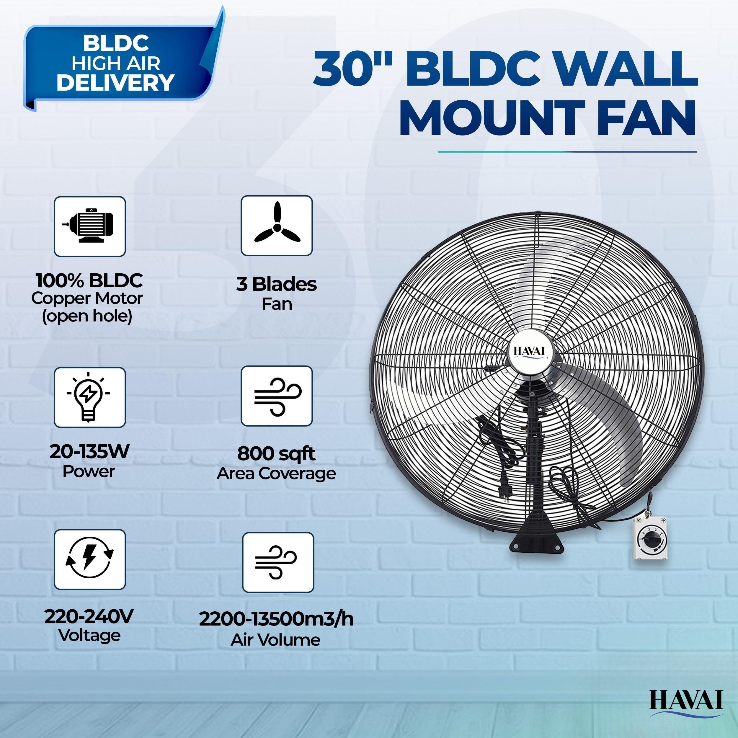 Havai 30" BLDC Wall Fan - Powerful & Energy Efficient -3