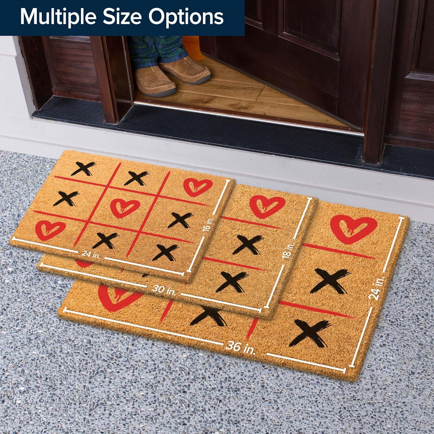 Valentines Day Coir Doormat, Welcome Mat Outdoor, Farmhouse Decor, XO Love Front Door Rug Heavy Duty Slip Resistant Backing, 24x36" Inches, Coir Material, Made by My Sign Center