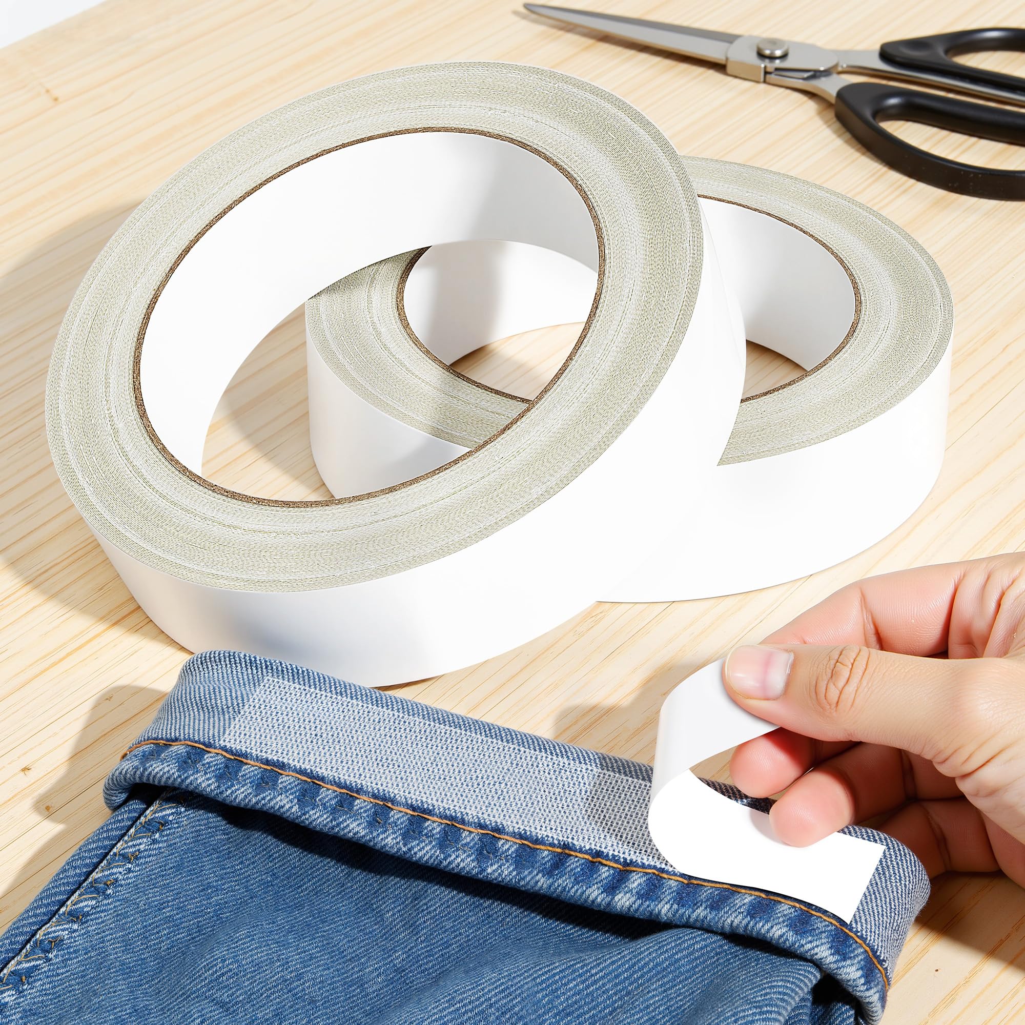 Hoacm 2PC Hem Tape for Pants, 1Inch X 40FT Double Sided Fabric Tape Heavy Duty, Hemming Tape for Pants, No Sewing Ironing Hem Tape for Curtains, Dress