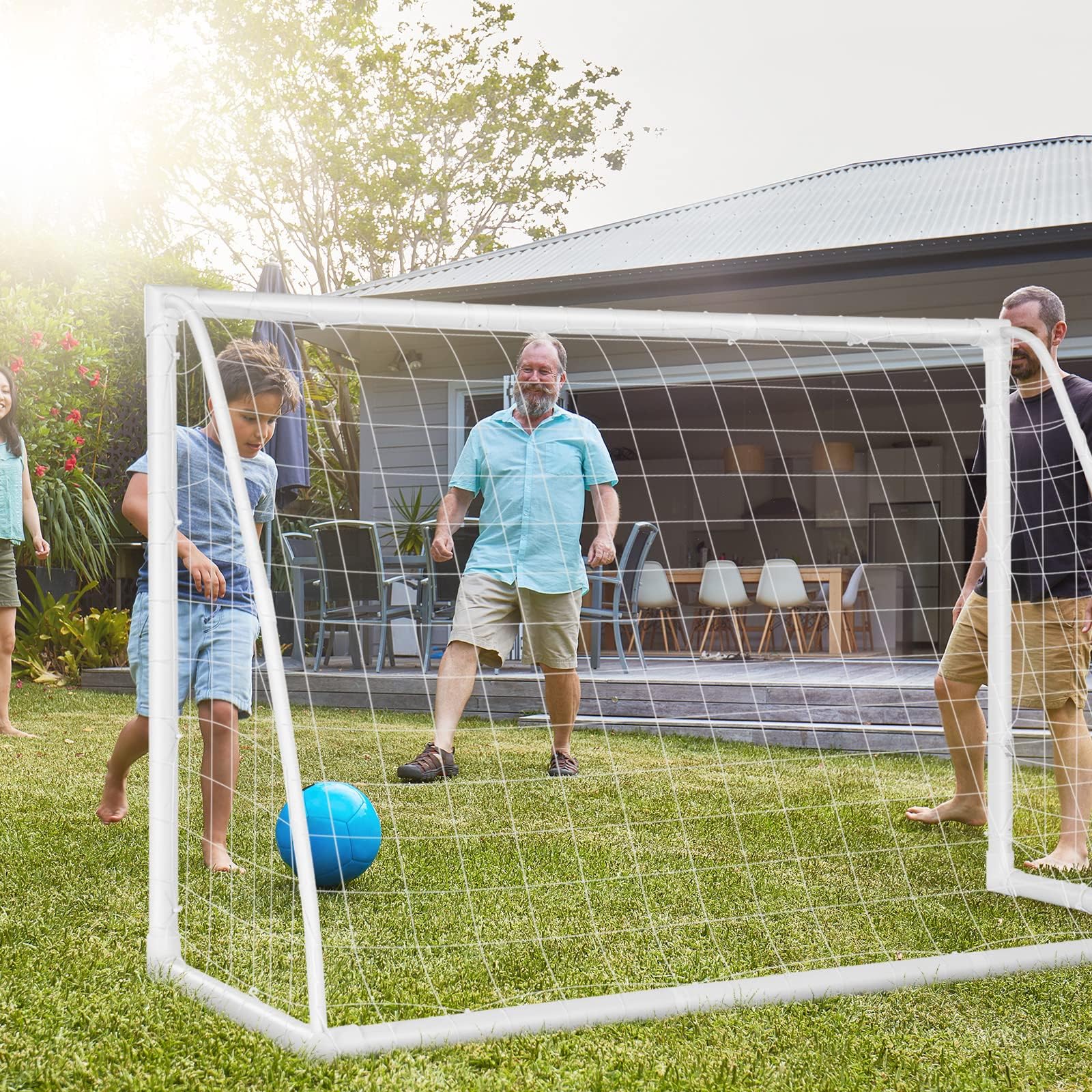 COSTWAY Fußballtor, Fussballtore Garten wetterfest, Fußballtor mit hochfestem Netz & Metallrahmen für Kinder & Erwachsene