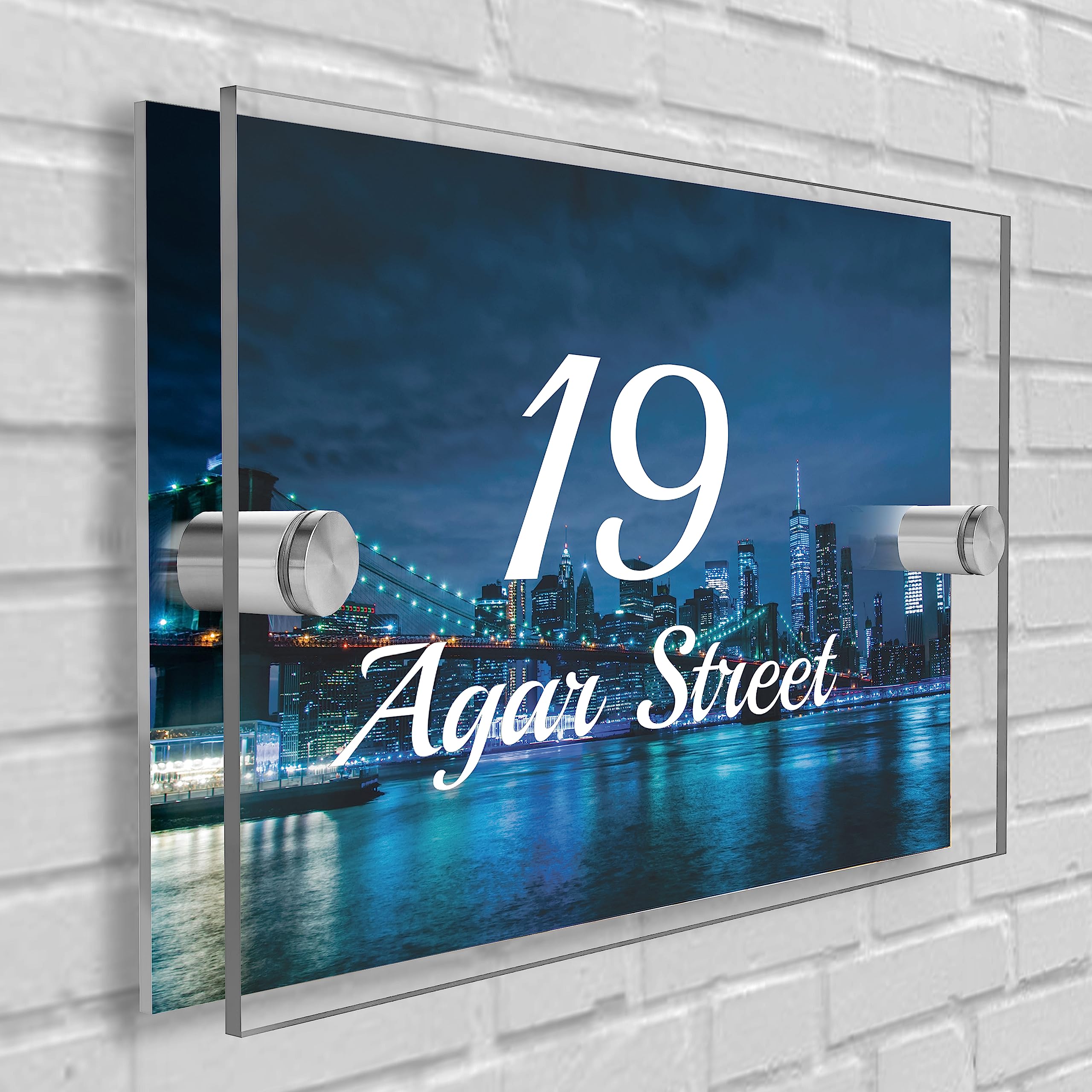 House Sign Plaque Personalised Door Number Street Glasss Effect Acrylic I House signs personalised door number plaque for wall outside I Rectangle Shape (Design 09)