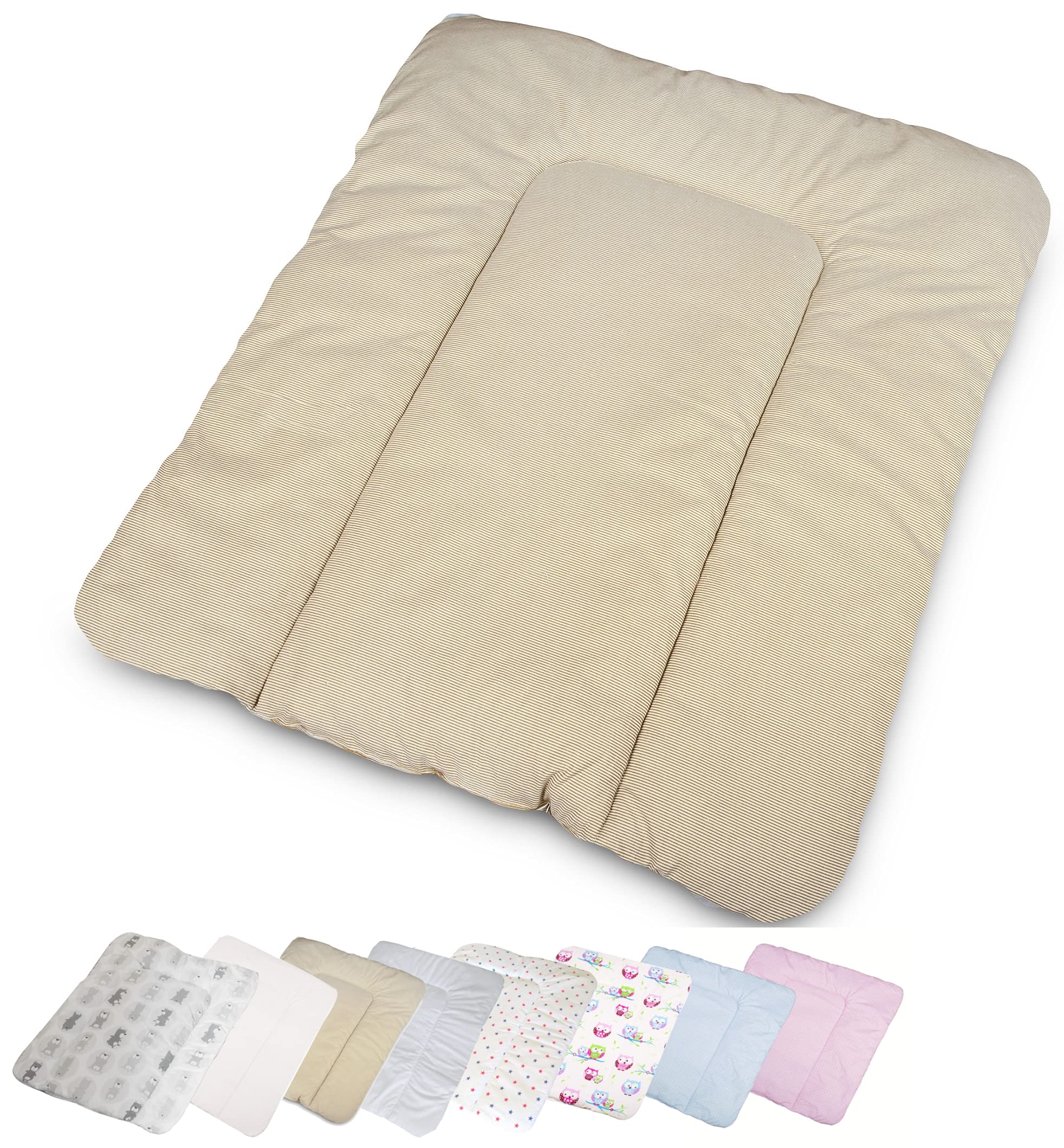 Vizaro - Colchón Cambiador Bebé Textil Acolchado - Portátil - Viaje 70x75cm - 100% Algodón - Hecho UE, OekoTex - Bordado Líneas Beige