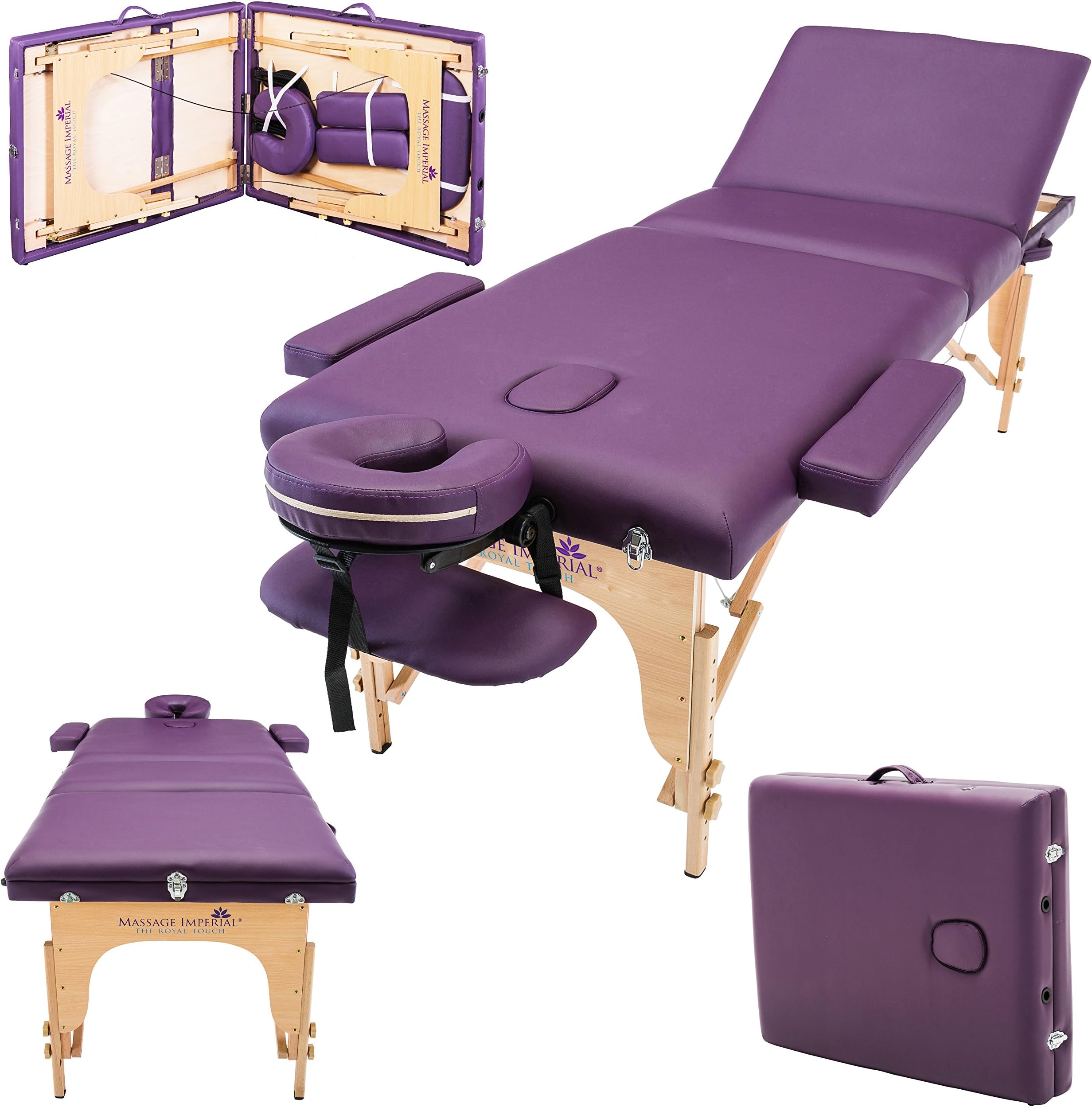 Massage Imperial® Deluxe Lightweight Purple 3-Section Portable Massage Table Couch Bed Reiki