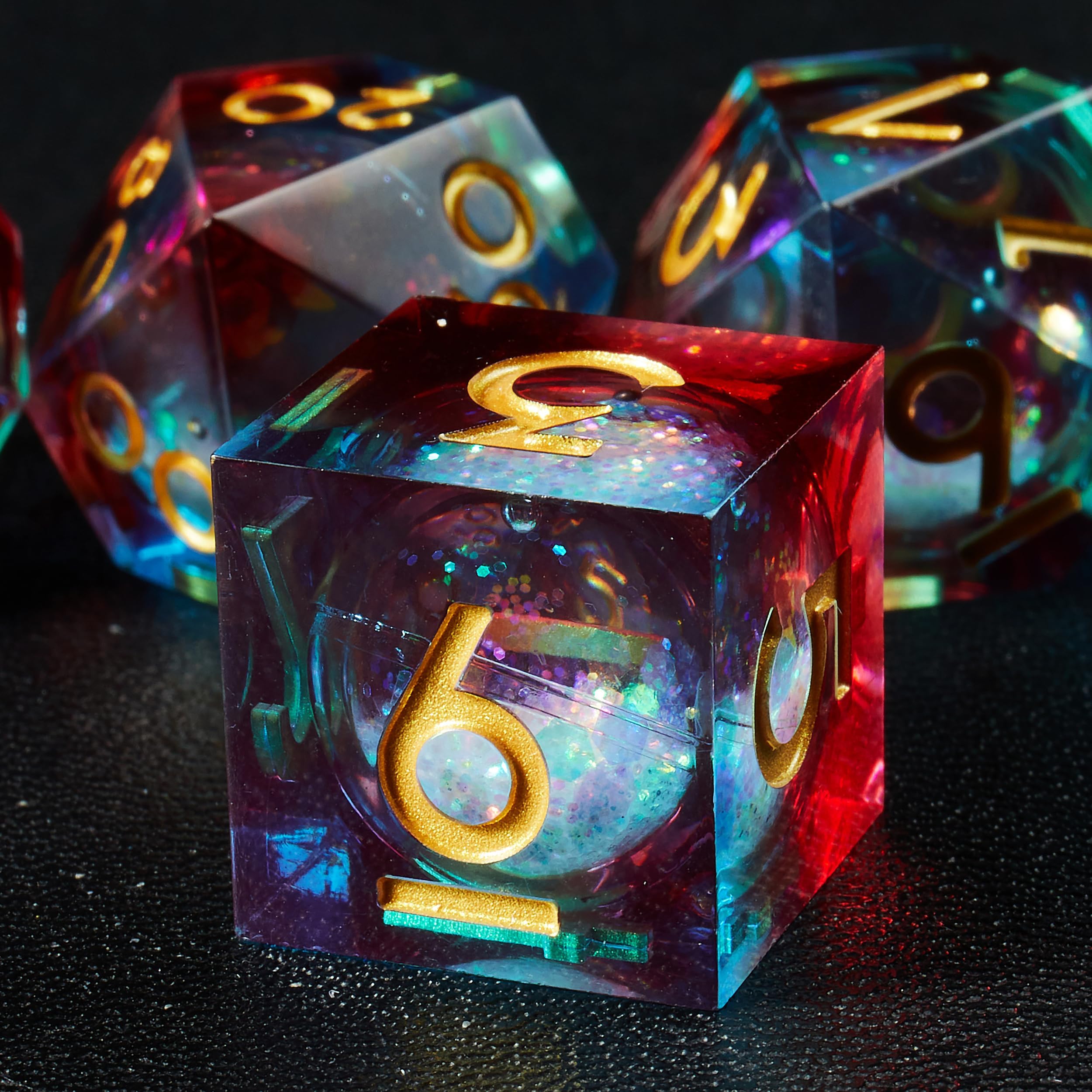 Polyhedral Dice Set, 7 Pieces, Deep Blue Glitter Liquid Core, for Role Playing Games