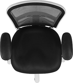 EMMA + OLIVER Mid-Back Black Mesh Multifunction Executive Swivel Ergonomic Office Chair with Adjustable Arms and White Frame