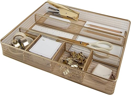 BLU MONACO Bandeja organizadora de cajones de escritorio para organización de oficina, 6 compartimentos, organizador de cajones grande de malla