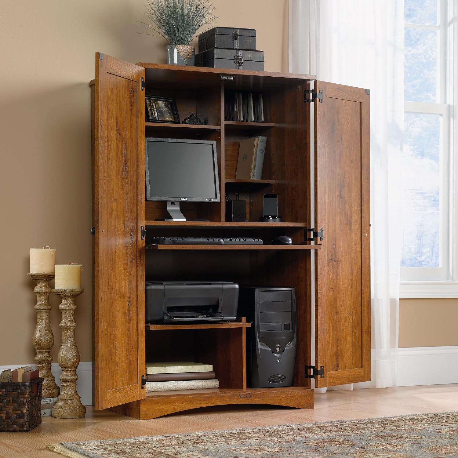 Sauder Harvest Mill Computer Armoire, Abbey Oak finish