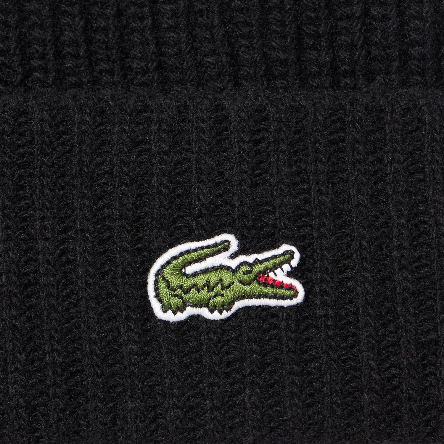 Lacoste Unisex Rib Knit Carded Wool Beanie, Black, One Size