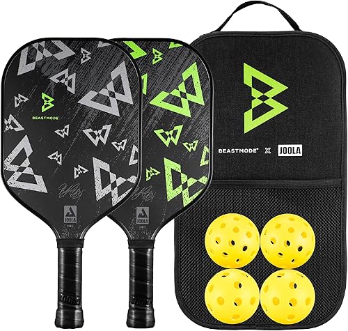 JOOLA Beastmode de Marshawn Lynch o Essentials Juego de palas de pickleball de dos con superficie reforzada de fibra de vidrio y núcleo de