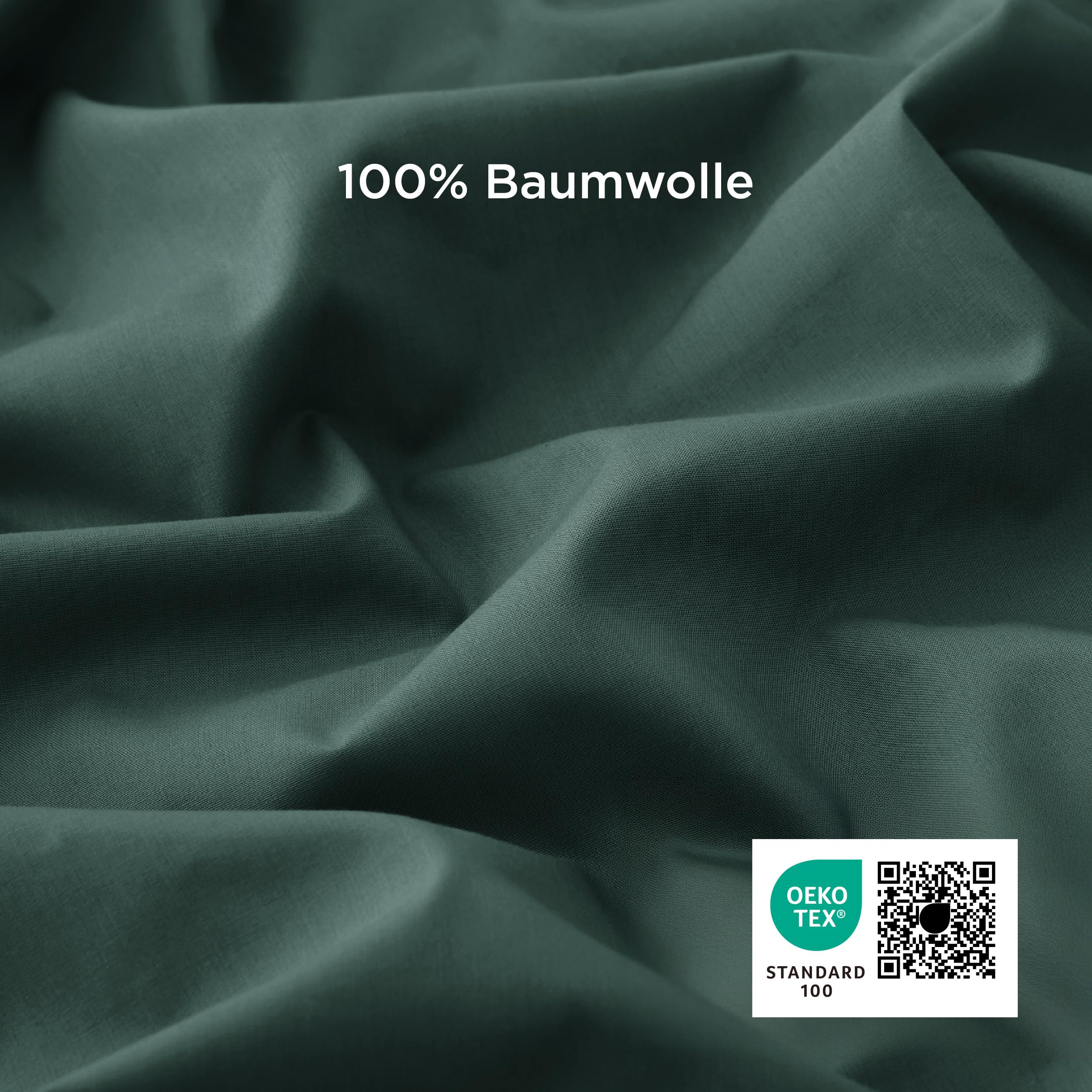 BEDSURE - 3-częściowy zestaw poszewek na kołdrę, bawełna, ciemnozielony, 200 x 200 cm, 2 poszewki na poduszki 80 x 80 cm, z certyfikatem ÖkoTEX i zamkiem błyskawicznym