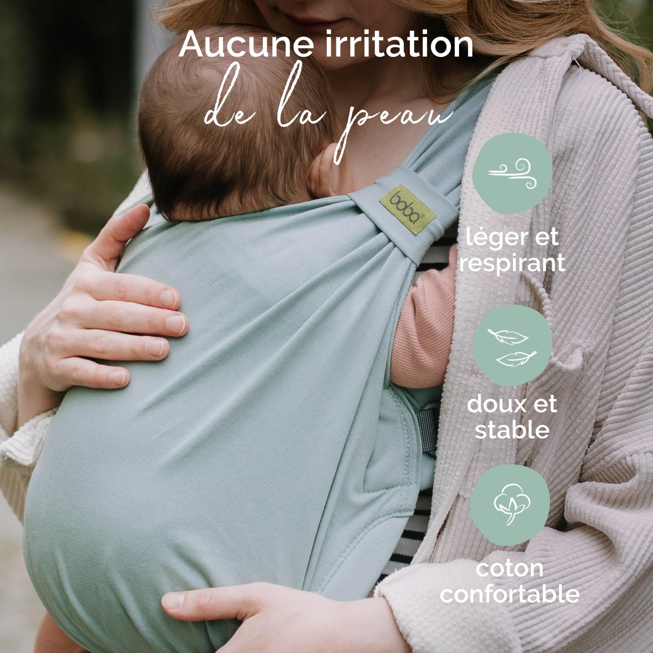 Boba Bliss Porte Bébé Pour Nourrissons/Jeunes Enfants Pesant Entre 3,2 et 16 kg, Hybride et 2 en 1, Écharpe de Portage Bébé Sans Nœud, Bon Positionnement des Hanches, Doux et Élastique (Sea Mist)