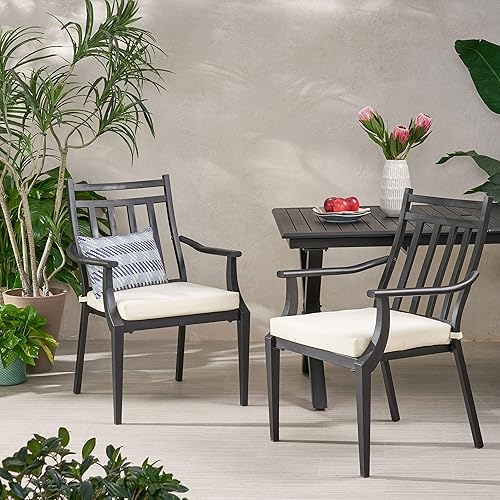 Miniatura 2 de Christopher Knight Home Faithe - Silla de comedor para exteriores (juego de 2), color negro mate, beige