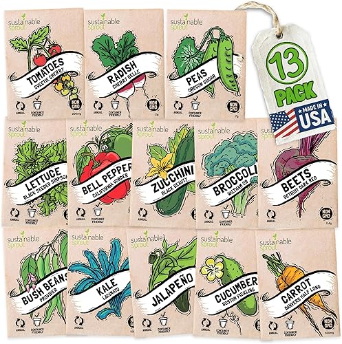 Kit de 13 unidades de semillas de verduras Heirloom – 100% no transgénico para plantar en tu jardín interior o exterior: Tomate, pimientos,