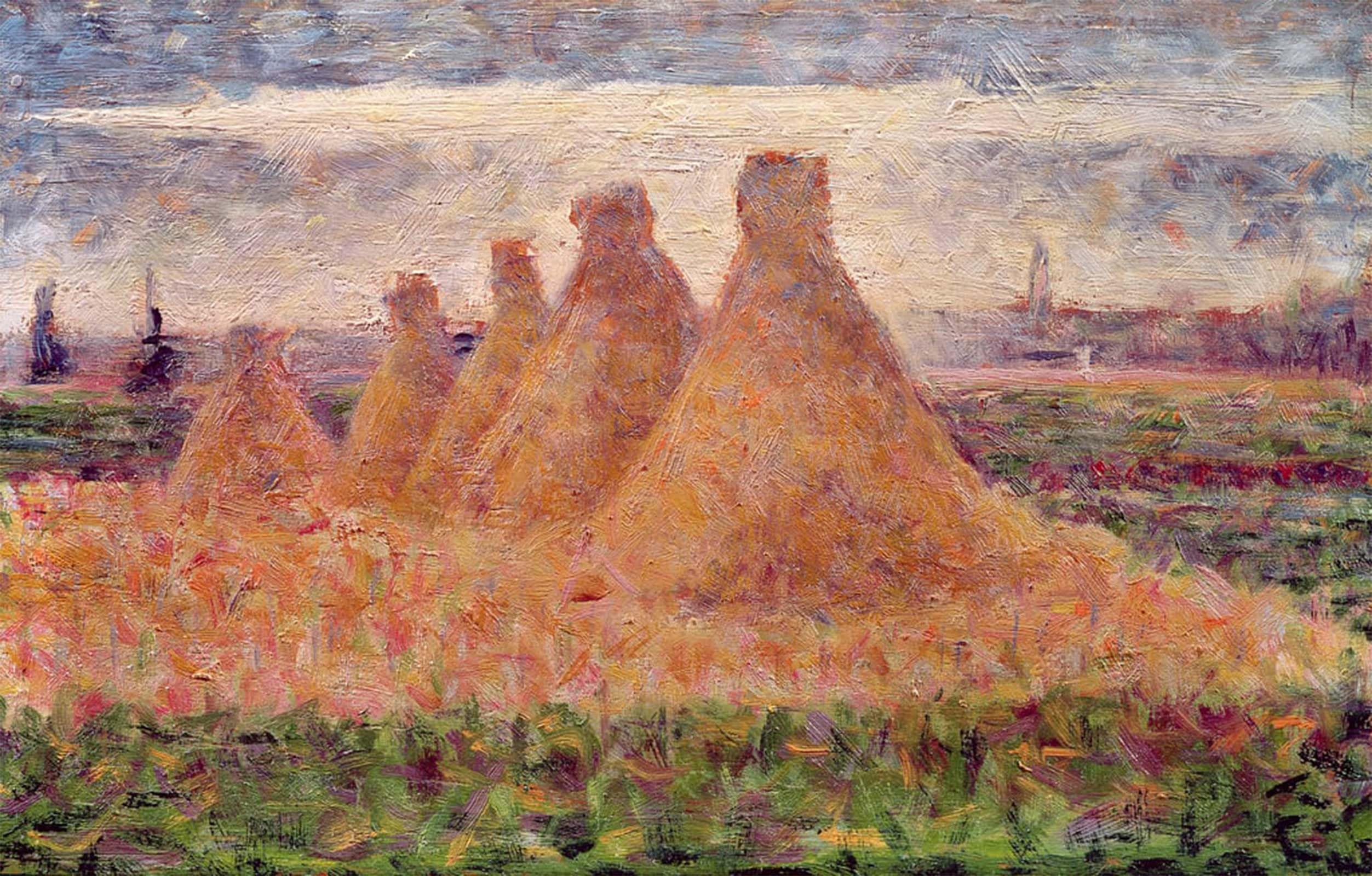 POSTERIIk Famous Modern Artwork Art Mural Straw Stacks by Georges Seurat Oil Paintings Pictures for Home Decor 60x90cm