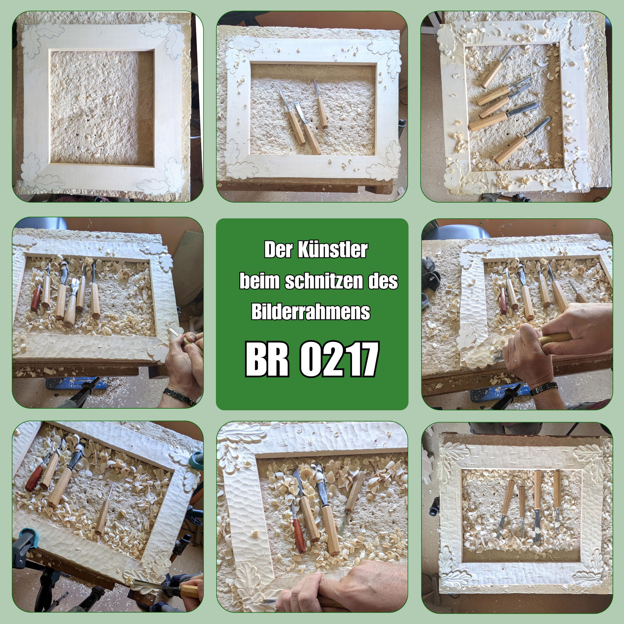 Bilderrahmen Holz Echtholz Rustikaler Landhausstil | Handgeschnitzte Schnitzerei, Made in Thüringen, Vier Farben, 6 Größen: A4 A3 A2 30x40 52x40 31,5x42,5
