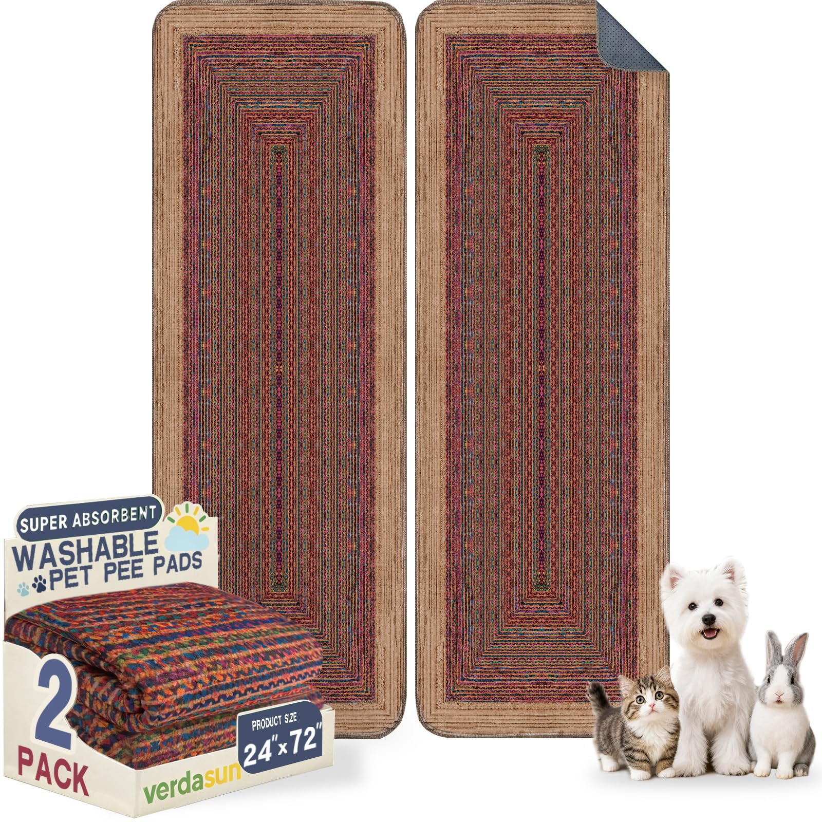 Washable Pee Pads for Dogs 24"x72" 2 Pack Reusable Puppy Potty Pad