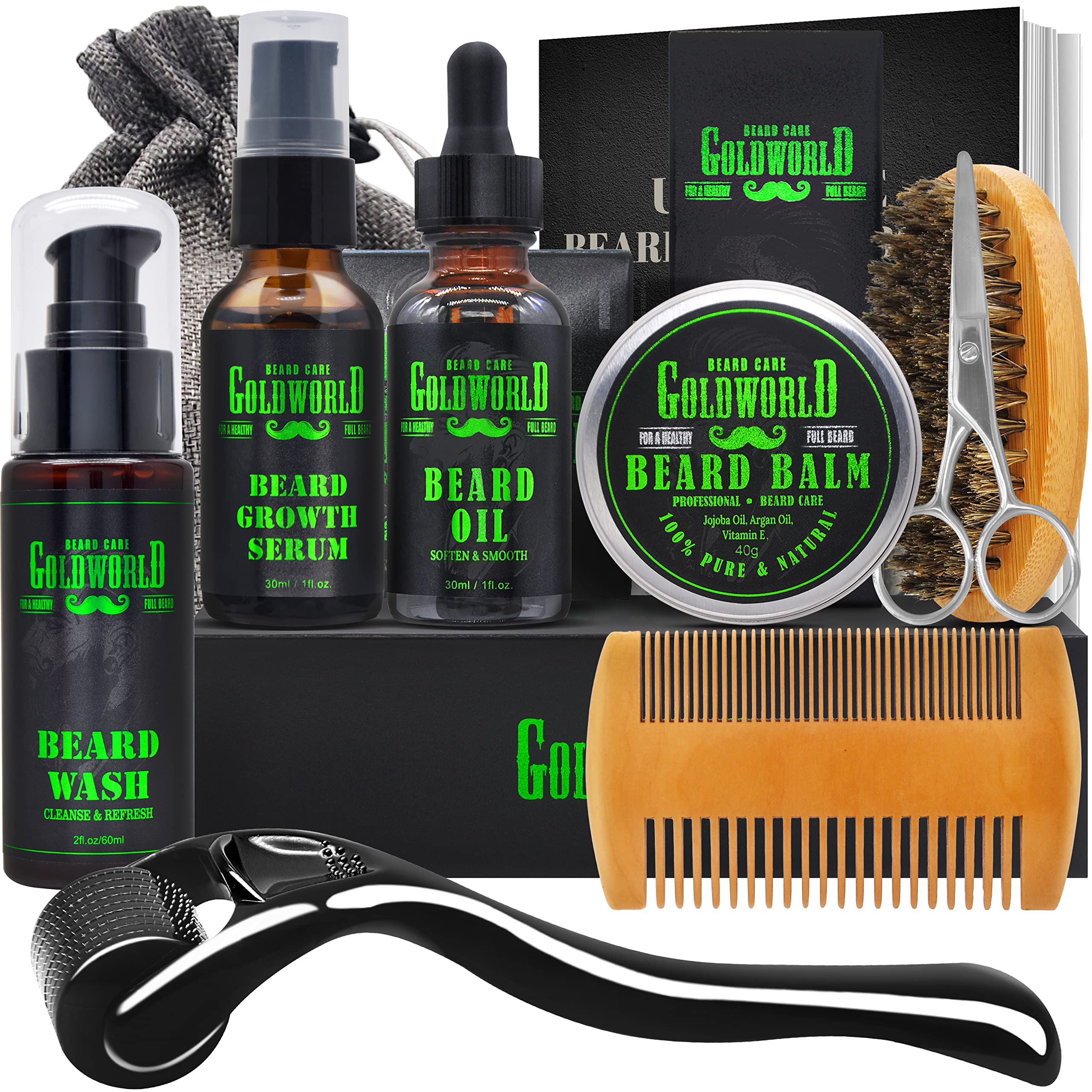 Beard Growth Kit,Beard Grooming Kit w/Beard Roller,Beard Wash Shampoo,Beard  Growth Serum,Beard Growth Oil,Balm Conditioner,Brush,Comb,Shaving ...