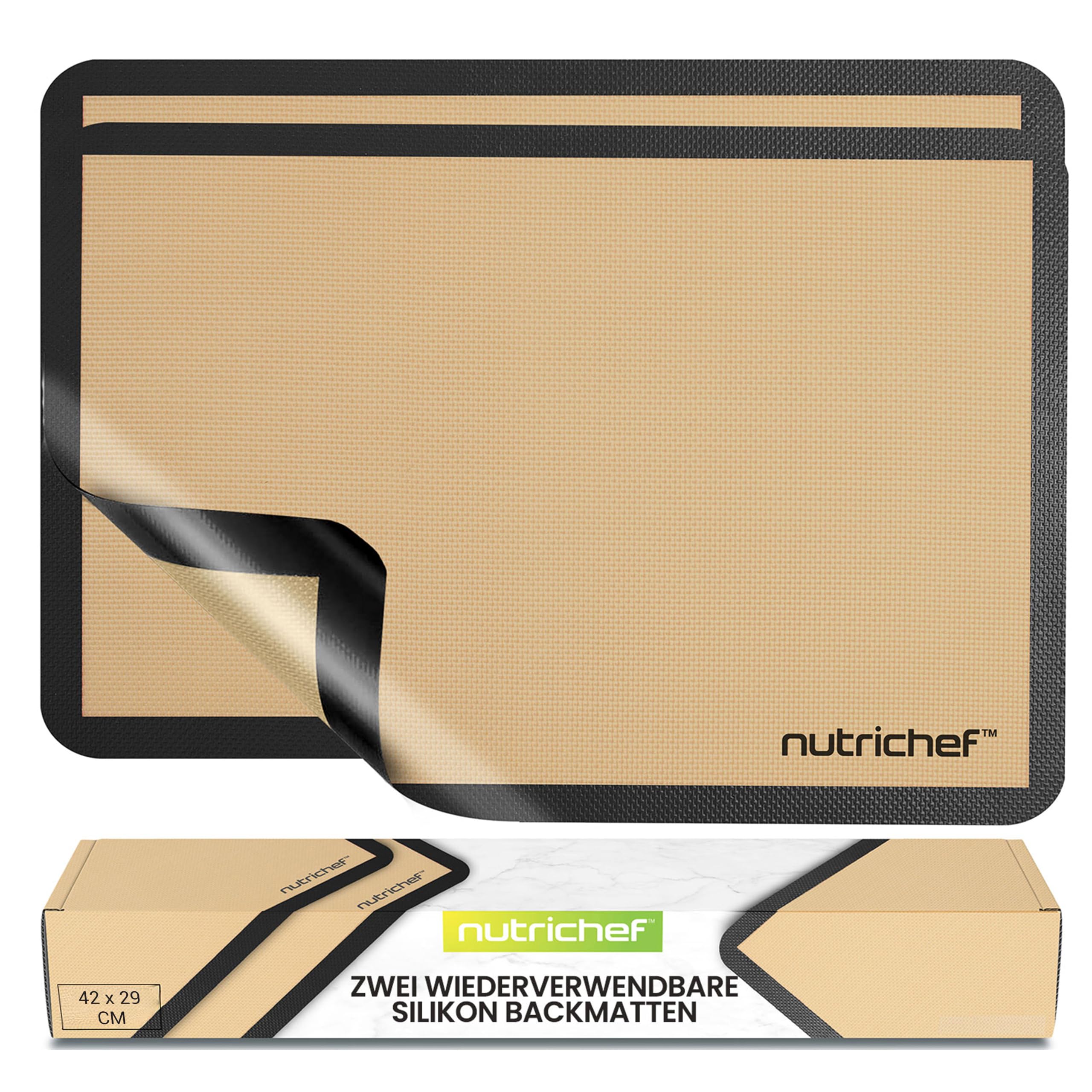 NutriChef Silikon Backmatte 42 x 28 cm – Dauerbackfolie für Backblech