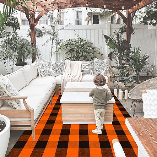 Miniatura 143 de CAINANEL Buffalo - Alfombra de algodón a cuadros de 5 x 7 pies, tejida a mano para interiores y exteriores, alfombra de área para puerta de Tela