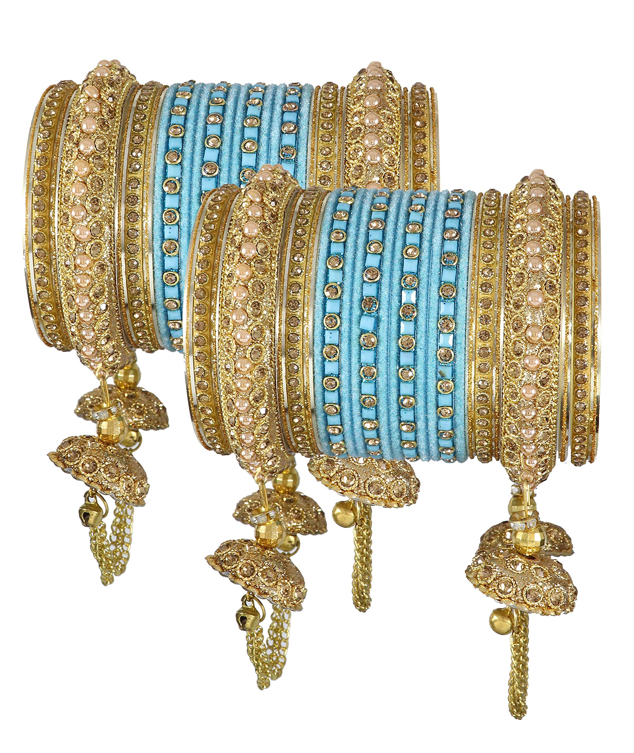 ZULKA Get your traditions Metal with Zircon Gemstone Or Beads Studded worked and Velvet worked Glossy Finished Latkan Chuda Set For Women and Girls, (Blue_2.10 Inches), Pack Of 52 Bangle Set (B089R621L8) Amazon Price History, Amazon Price Tracker