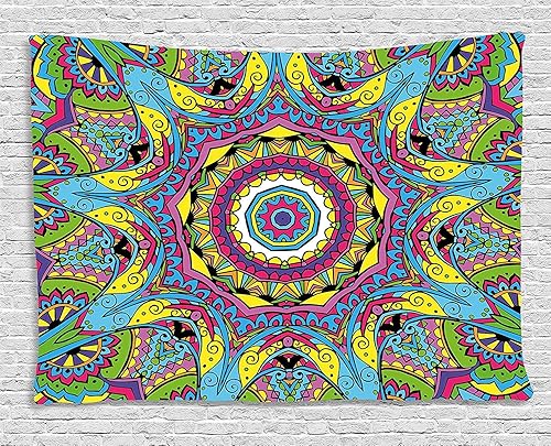 Miniatura 168 de Ambesonne Tapiz indie, estilo moderno de Memphis de los años ochenta, geométrico, abstracto, colorido, diseño de puntos, funky, para colgar en la