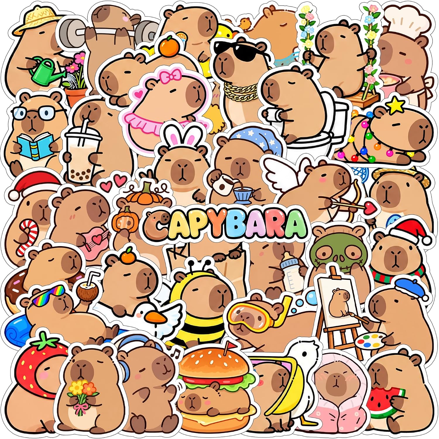 Single Sheet Sticker Set Variation Vinyl dye Cut Glossy Finish Premuim desgins (Capybara) Single Sheet Sticker Set Variation Vinyl dye Cut Glossy Finish Premuim desgins (Capybara)