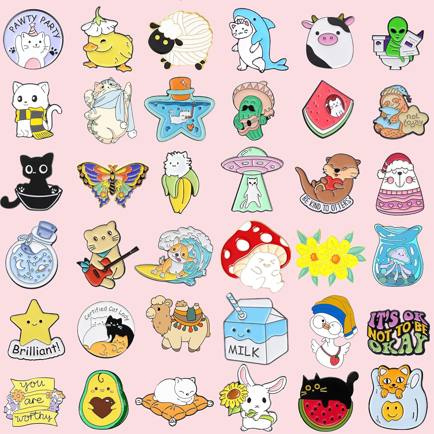 20/60 Mixed Enamel Brooch Bulk Set,Lapel Badges, Cartoon Plant Enamel Pin Sets, Funny Enamel Pins Bulk Set Cool Button Pins Aesthetic Brooch Lapel Pins Anime for Backpacks, Bag, Jacket, Kids, Girls, Festival Present