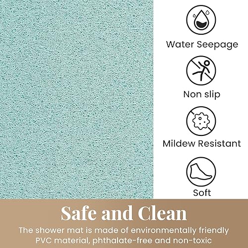Miniatura 3 de Tapete de ducha antideslizante, 24 x 16 pulgadas, tapete suave con drenaje, tapete de baño de lufa de PVC (sin ftalatos) para bañera y baño, secado