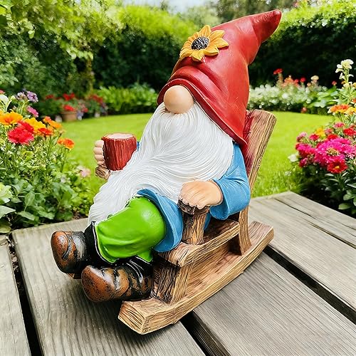 Drinking Coffee Faceless Garden Gnome Statue Decoration - 7.2" Figurine