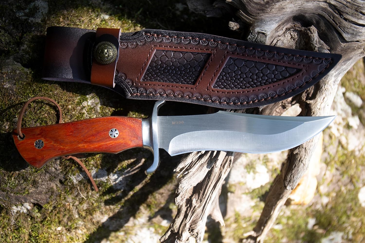 WT1802 11.2'' Handmade Fulltang Fixed Blade Tactical Knife with Leather Sheath, 6.1'' M390 Steel EDC Knives with Rosewood Handle, Hunting, Camping Gifts for Men