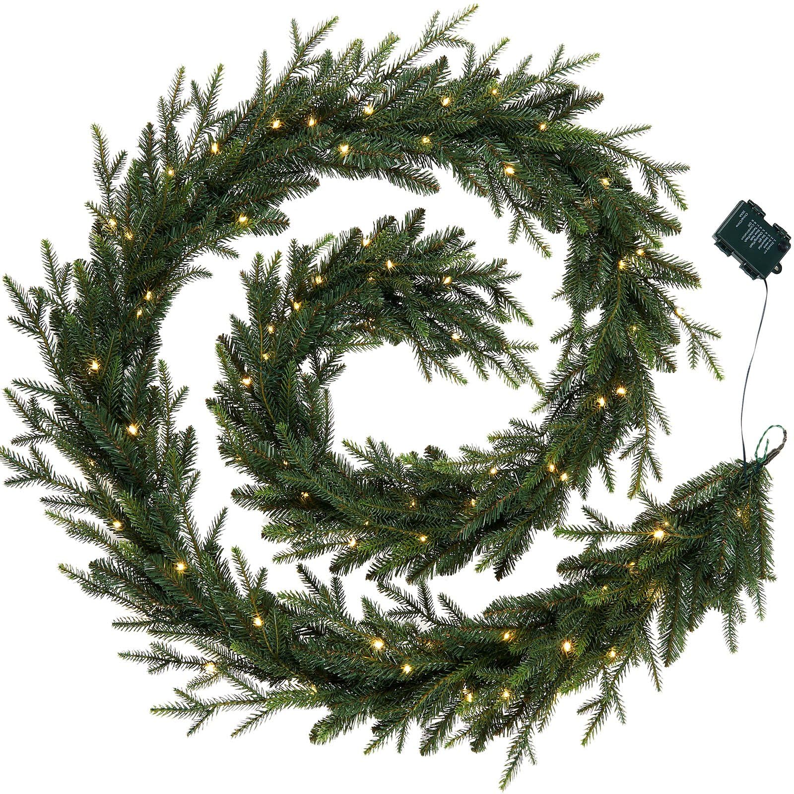 WeRChristmas Pre-Lit Multi-Function Douglas Fir Garland, 80 Warm White LED Lights, Green, 9 ft / 270 cm