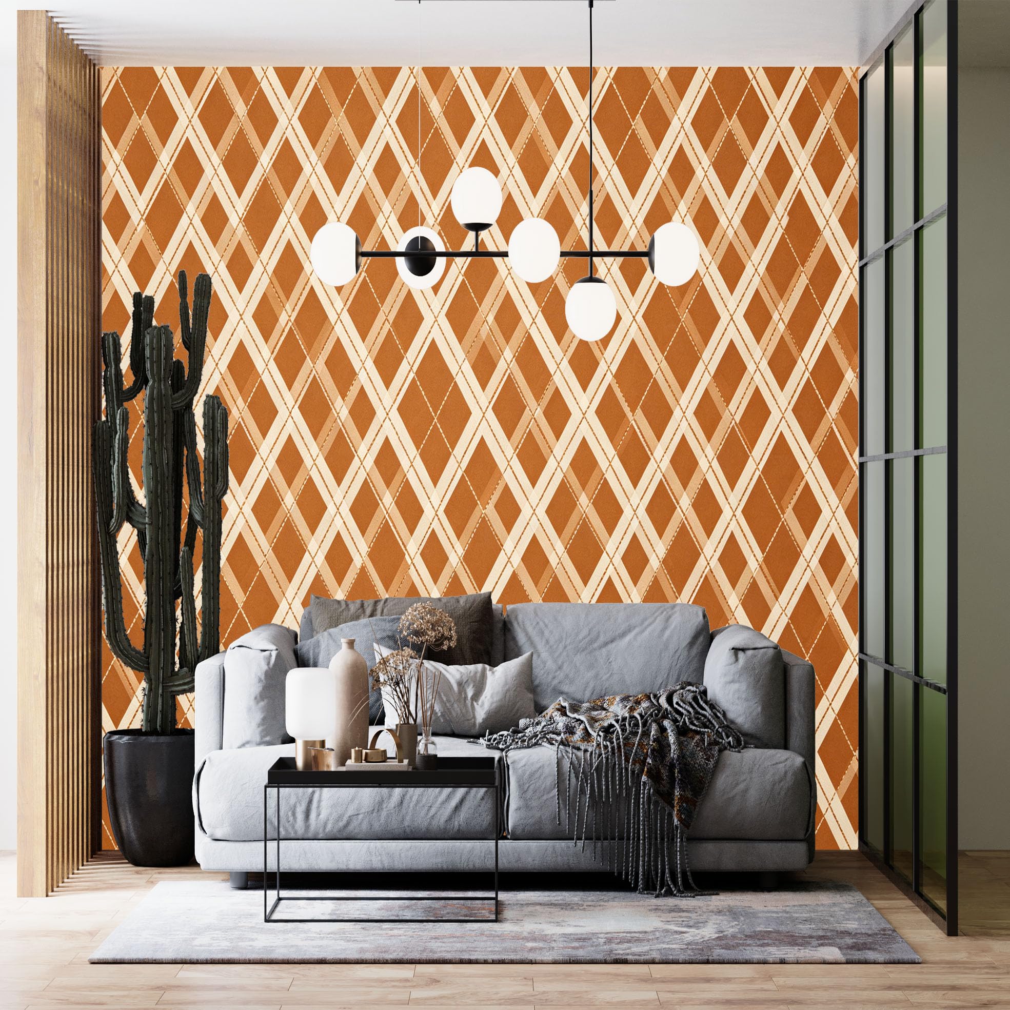 Papier Peint Géométrique Orange en Losange pour une Chambre Cosy et Rétro