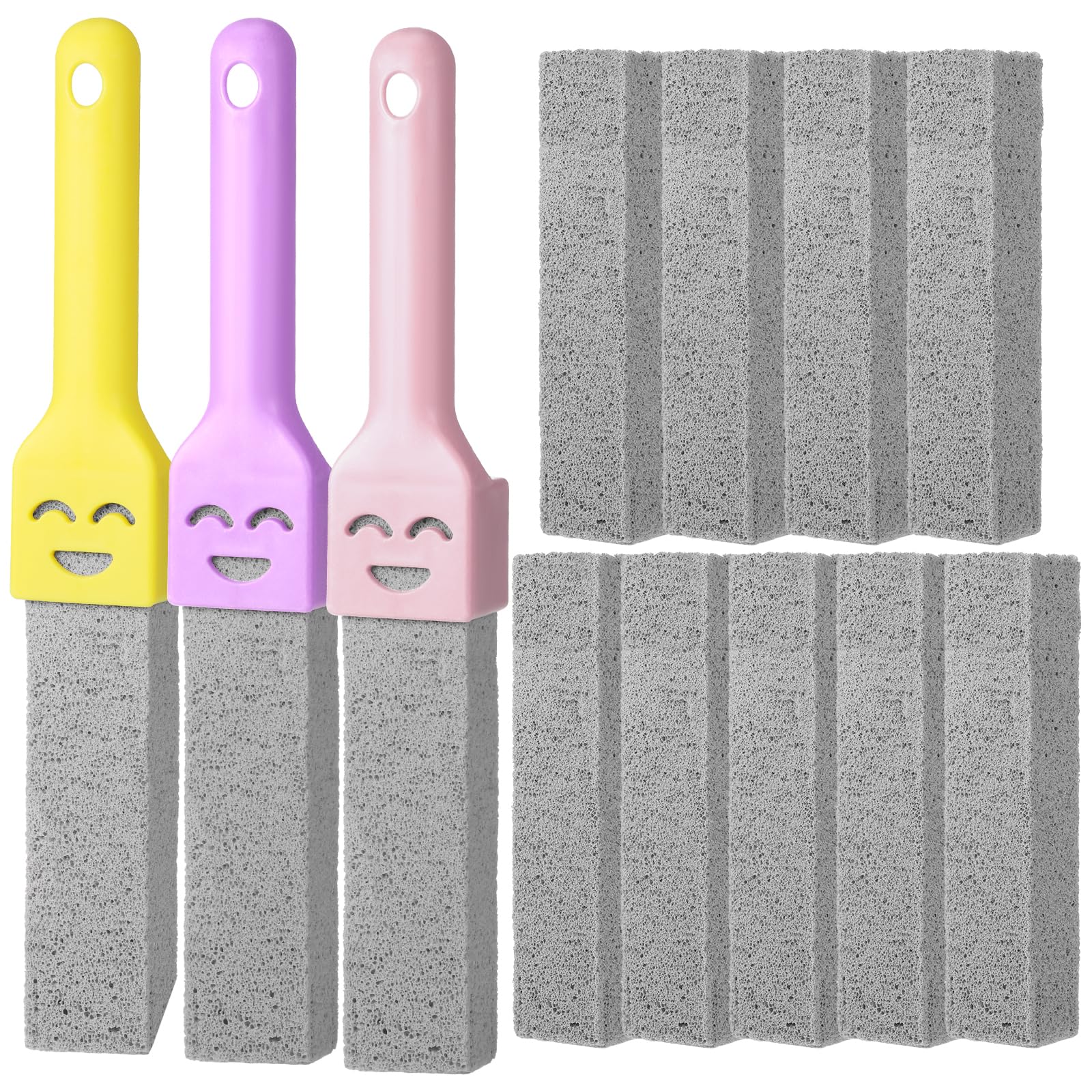 12Pc Pumice Stone for Toilet Cleaning with 3 Handle, Replaceable Toilet Pumices Stone, Nature Pumice Sticks for Cleaning Supplies Bathroom Pool Limescale Remover