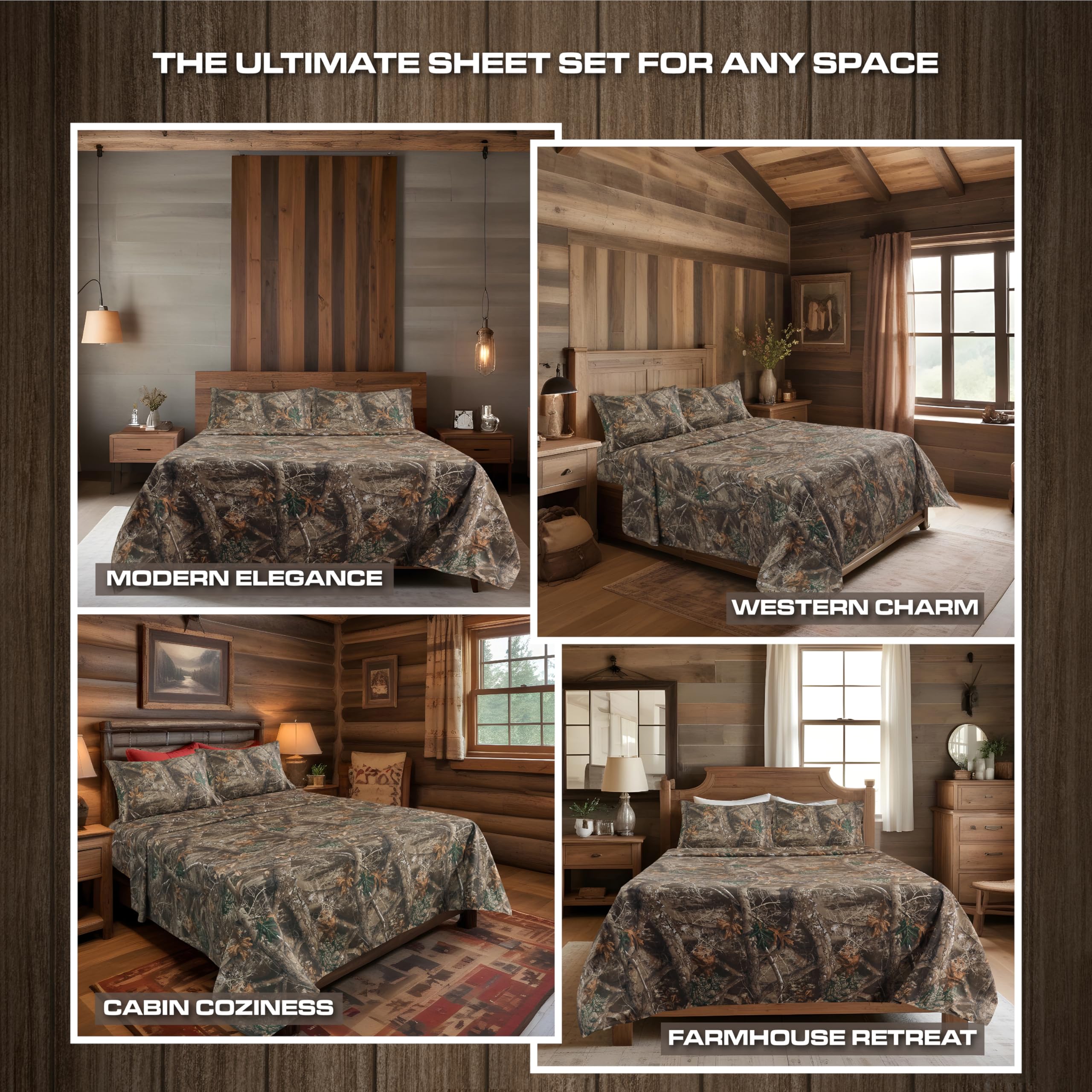 VISI-ONE Realtree Edge King Camo Sheet Set, Embrace Rustic Cabin Vibes with Soft Polycotton 4-Piece Camouflage Bedding - Image 3