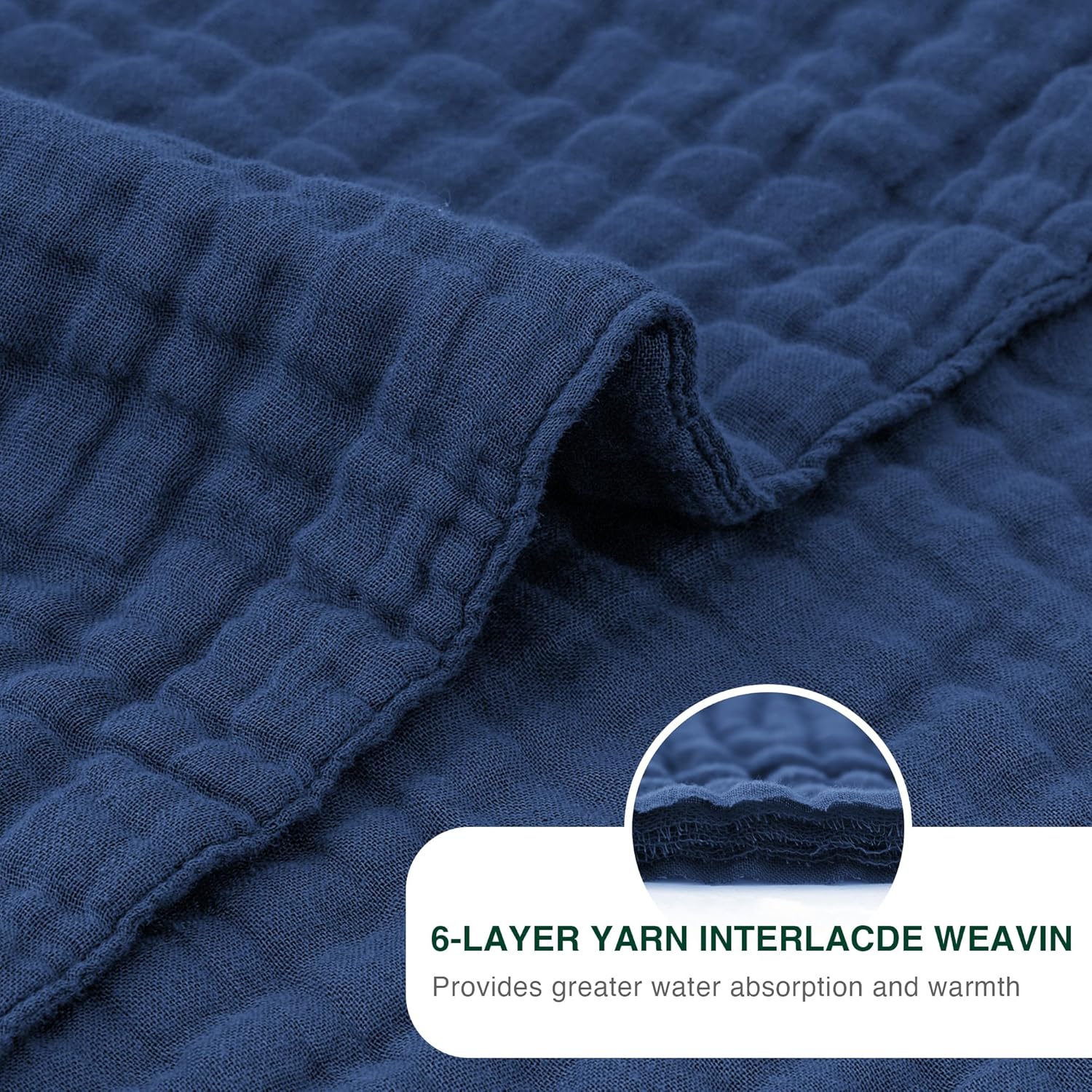 Love's cabin 6 Layer 100% Cotton Muslin Blanket, 108"x90" Muslin King Size Blanket for Bed Couch, Lightweight and Breathable Cotton Gauze for Adult, Dark Blue - Image 5