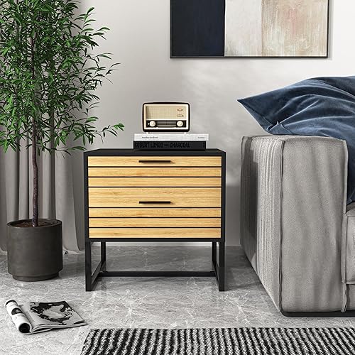 Miniatura 7 de CIPACHO Juego de 2 mesitas de noche, mesa auxiliar, mesita de noche con cajón de almacenamiento y estante abierto, muebles decorativos de mesita de