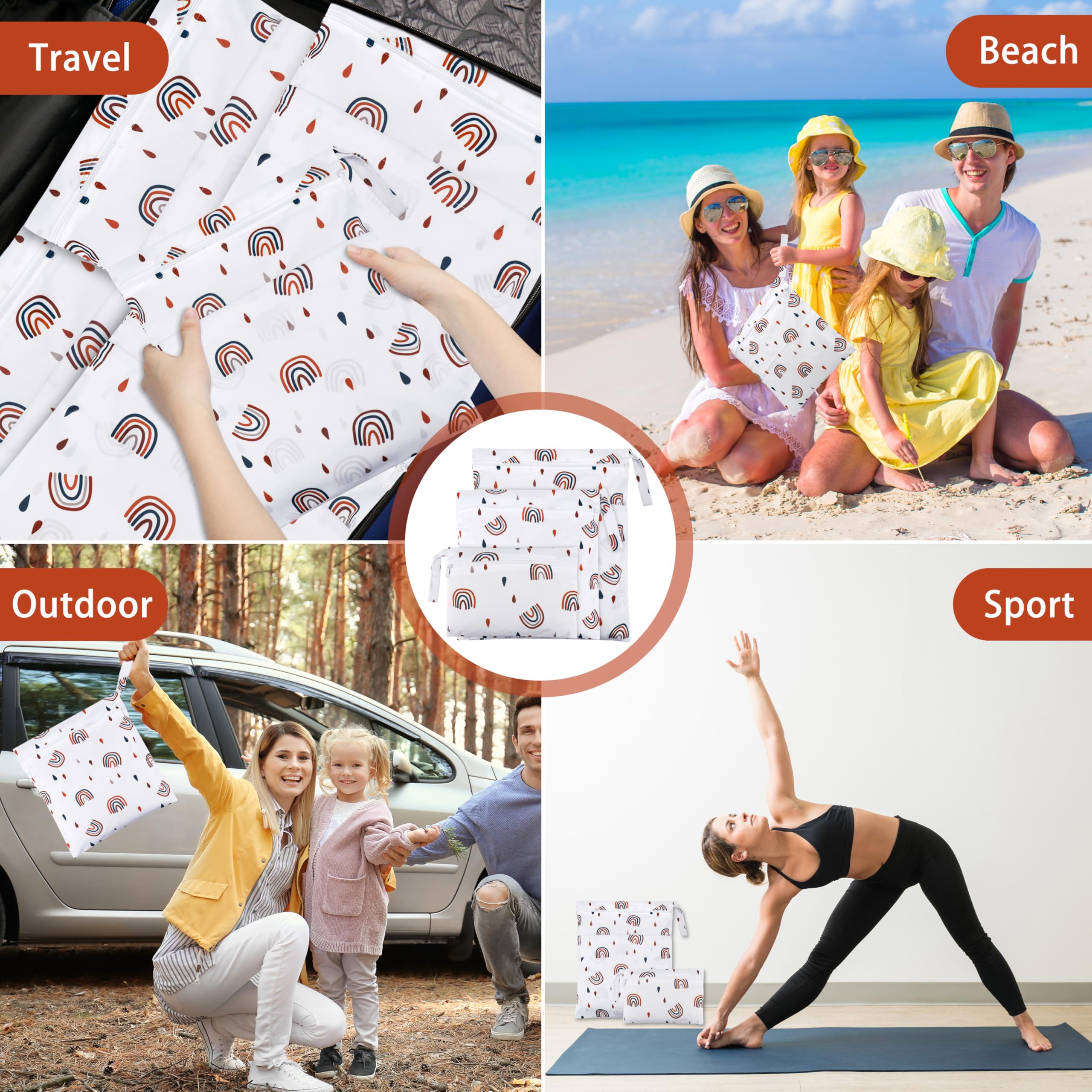 Zocipro 3Pcs Grand Sac à Couches Lavables, Réutilisable et Imperméable pour Bébé - Zippé pour Voyages (Arc-en-Ciel)