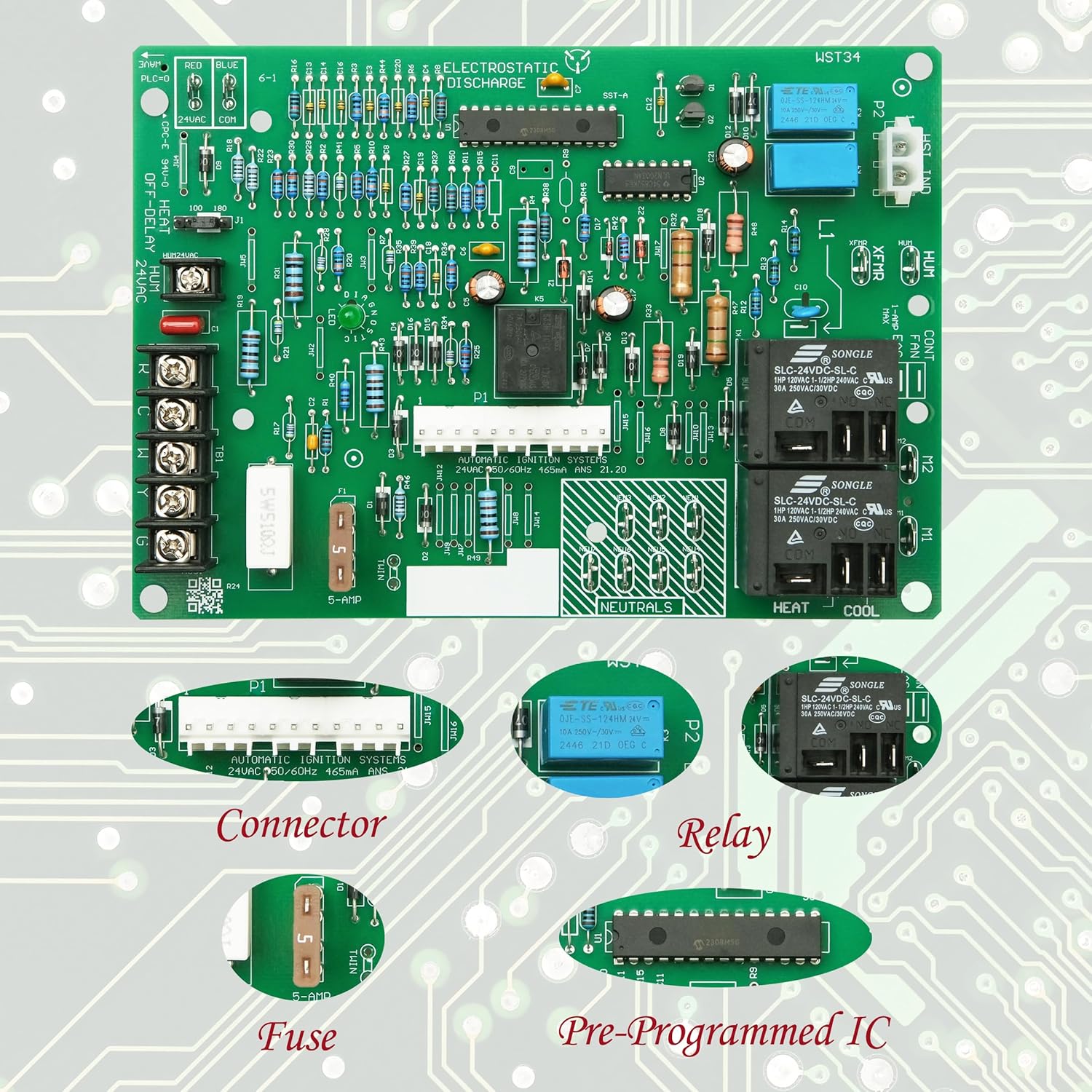 Upgraded HK42FZ018 Furnace Control Board Replacement for CEPL130590-01, 117255, CEBD430590-10A, Carrier Integrated Furnace