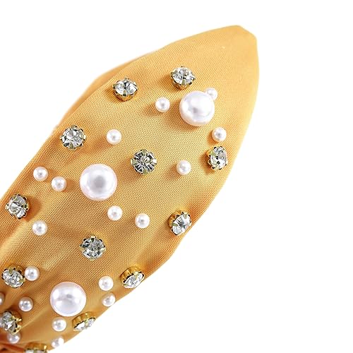 Miniatura 5 de Gmmidea Diadema con perlas anudadas para mujer, con diamantes de imitación brillantes, diadema con nudo ancho, adorno de cristal, accesorios para el