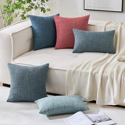Miniatura 5 de MIULEE - Paquete de 2 fundas para cojín decorativo de yute de lino, cuadradas, lisas, para sofá, automóvil, de 18 x 18 pulgadas, color azul grisáceo