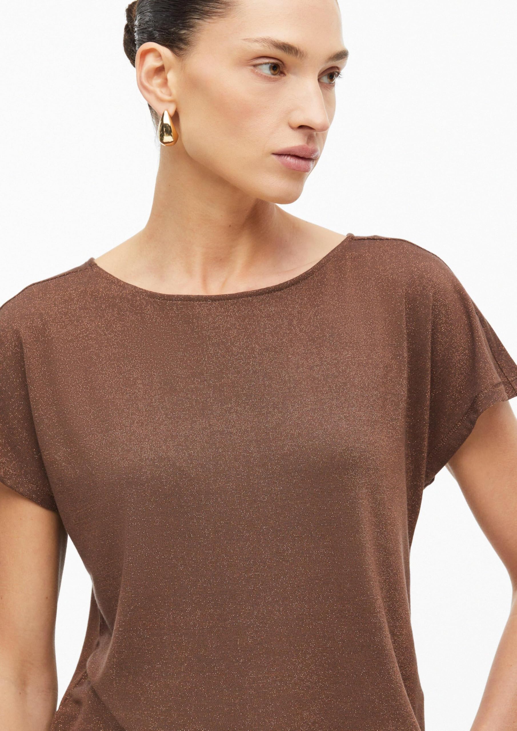 s.Oliver Damen T-Shirt – Jersey, V-Ausschnitt, Regular Fit, schimmernd, Rückenausschnitt