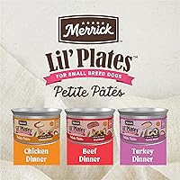 Vista 5 de Merrick Lil' Plates Petite Pates Premium - Alimento húmedo para perros sin granos, paquete variado de carne de res natural, pollo, pavo, paquete