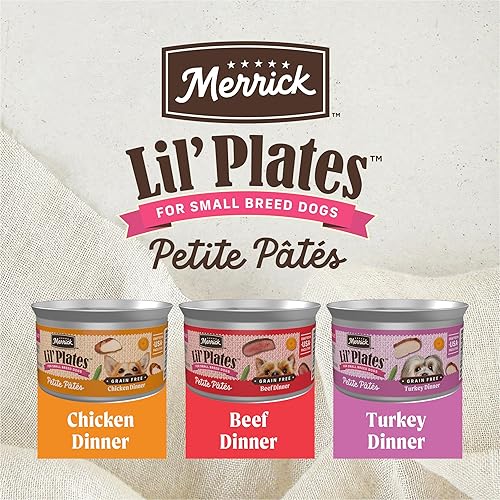 Miniatura 5 de Merrick Lil' Plates Petite Pates Premium - Alimento húmedo para perros sin granos, paquete variado de carne de res natural, pollo, pavo, paquete de
