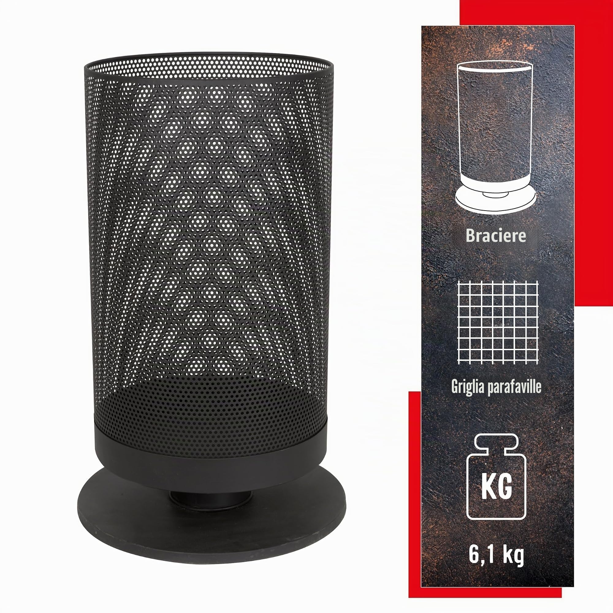BBQ Collection Braciere esterno – con parascintille – incluso gancio – aspetto elegante e lussuoso – Ø 44,5 x 72,5 cm – acciaio – nero