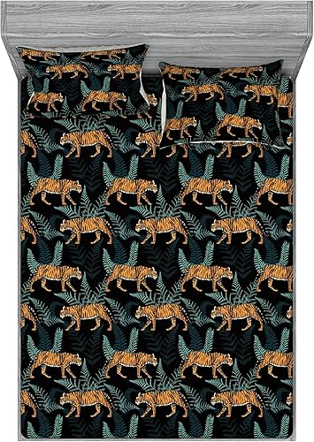 Miniatura 22 de Ambesonne Geometric Fitted Sheet & Pillow Sham Set, Minimalist Vibe Retro Pattern of Waves and Circles Scandinavian, Decorative Printed 3 Piece Pale